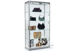 Silver_Display_Case_w/_Halogen_Lighting,_Tempered_Glass_Sides_&_Locking_Doors