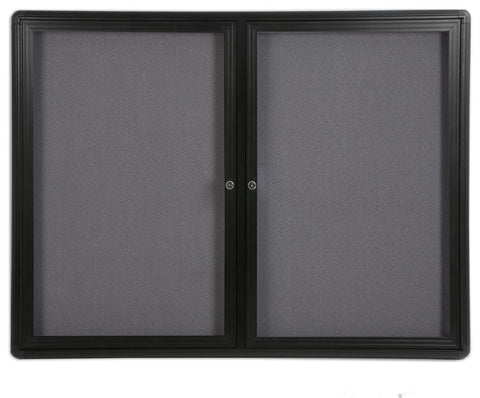 48" x 36" Enclosed Bulletin Board with 2 Locking Doors - Black with Gray Fabric 119988