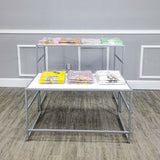 Nesting Display Tables, 6-Indentation Effect Top, Rectangular, Set of 2 (41.46" w x 24.02" d x 32.76", 38.7" w x 20.16" d x 23.23") White 119995