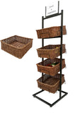 4 Tier Basket Stand Wicker Basket Bakery Rack Produce Stand Food Rack Fruit, Wicker - Black 120005