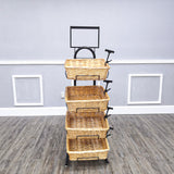 4 Tier Basket Stand, Sign Clips, Wicker - Black 120006