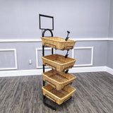 4 Tier Basket Stand, Sign Clips, Wicker - Black 120006