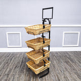4 Tier Basket Stand, Sign Clips, Wicker - Black 120006