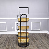 4 Tier Basket Stand, Sign Clips, Wicker - Black 120006