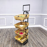 4 Tier Basket Stand, Sign Clips, Wicker - Black 120006