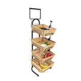 4 Tier Basket Stand, Sign Clips, Wicker - Black 120006