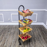 Rolling Wicker Basket Display Market Merchandiser Stand Kitchen Pantry Organizer 120009