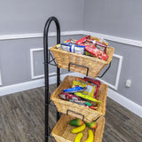 Rolling Wicker Basket Display Market Merchandiser Stand Kitchen Pantry Organizer 120009