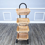 Rolling Wicker Basket Display Market Merchandiser Stand Kitchen Pantry Organizer 120009