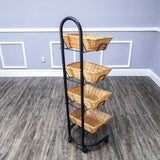 Rolling Wicker Basket Display Market Merchandiser Stand Kitchen Pantry Organizer 120009