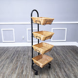 Rolling Wicker Basket Display Market Merchandiser Stand Kitchen Pantry Organizer 120009