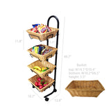 Rolling Wicker Basket Display Market Merchandiser Stand Kitchen Pantry Organizer 120009