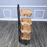 Rolling Wicker Basket Display Market Merchandiser Stand Kitchen Pantry Organizer 120009