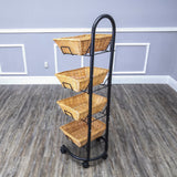 Rolling Wicker Basket Display Market Merchandiser Stand Kitchen Pantry Organizer 120009