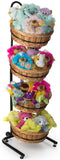4 Tier Round Basket Stand, Height Adjustable, Wheels, Metal Frame, Wicker
