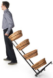4 Tier Round Basket Stand, Height Adjustable, Wheels, Metal Frame, Wicker