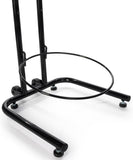 4 Tier Round Basket Stand, Height Adjustable, Wheels, Metal Frame, Wicker