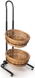 4 Tier Round Basket Stand, Height Adjustable, Wheels, Metal Frame, Wicker