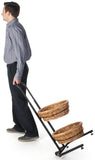 2 Tier Round Basket Stand, Height Adjustable, Wheels, Metal Frame, Wicker