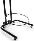 2 Tier Round Basket Stand, Height Adjustable, Wheels, Metal Frame, Wicker