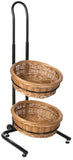 2 Tier Round Basket Stand, Height Adjustable, Wheels, Metal Frame, Wicker