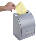 Metal Ballot Box with Lock, Wall Mount or Countertop, Curved Front Design - Silver 120038