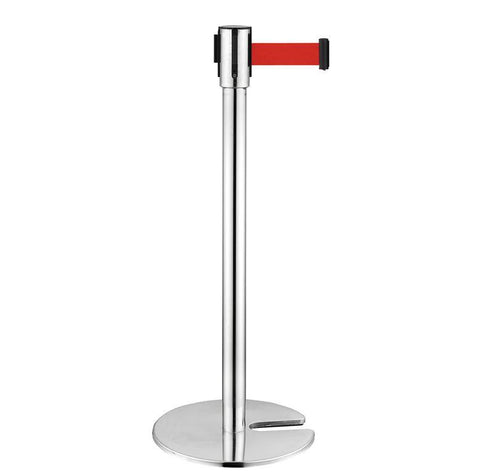 Crowd Control Stanchion Queue Barrier Post Red Strap 10' Retract Nesting Base