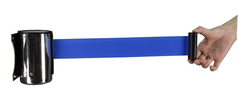 Stanchion Queue Barrier Post Wall Mount Retractable Ribbon 16 Belt BLUE 12004-8-BLUE