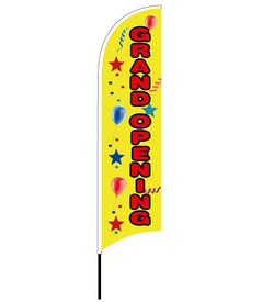 FixtureDisplays® 27"W X 165"H X 1-1/8"D Grand Opening Banner, Flag, Advertising, Pole Set, Outdoor Retail with Ground Stake, Open Feather Flag Yellow for Business Outdoor Advertising Flags 12013