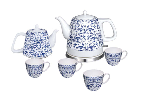 Teapot Ceramic English Paisley 6pc Set w/warming , Gift, Buffet 12027