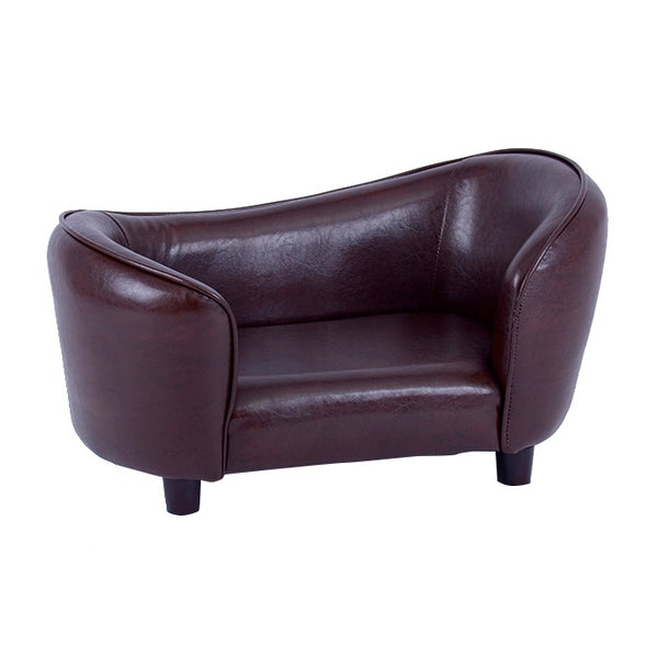 FixtureDisplays Small Pet Sofa Synthetic Leather 18" X 12" Seat Chocolate Brown for Dogs up to 18 lbs 12198