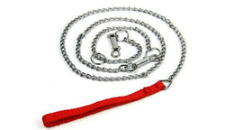 44" inch DOG LEASH with Collar Lead CHAIN Dogs Heavy Duty Metal +Nylon Strap12250