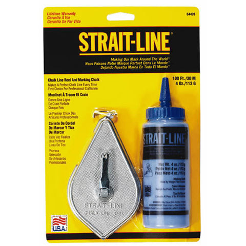 Chalk, 100' ALUMINUM STRAIGHT LINE CHALK REEL AND 4OZ BLUE CHALK REFILL 13007