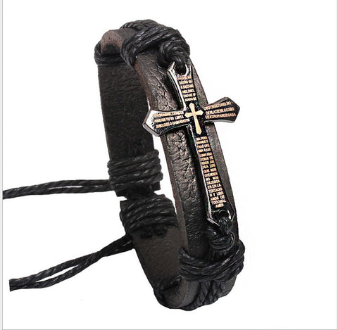Genuine Leather Cross Youth and Women's Bracelet Christian Jewelry 13281