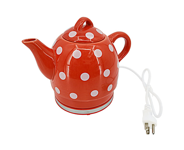 Teapot_Ceramic_Electric_Kettle_Warm_Plate,_Red_Polka_Dot_Decor,_Gift,_New,13581  – FixtureDisplays