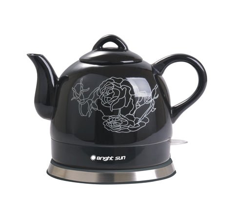 Teapot Ceramic Electric Kettle Warm Plate, Black Peony Decor, Gift, New,13583
