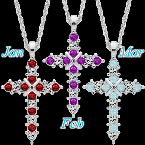 Forever Silver Plated Birthstone Cross Necklace 12 Options 14000