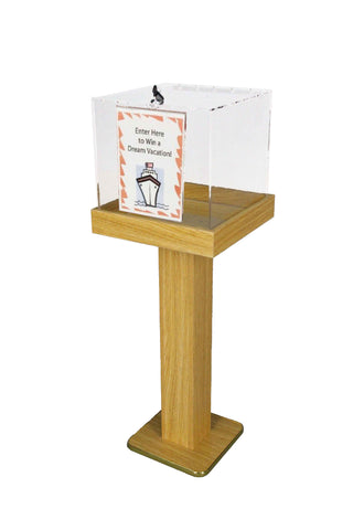 Wood Acrylic Large Floor Standing Tithing Box Offering Box with Sign Holder 14300+12065