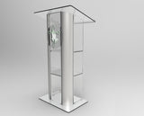 Clear Acrylic Plexiglass Lucite Podium Curved Brushed Stainless Steel Sides Pulpit Lectern With Pray 14307+12152