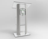 Clear Acrylic Plexiglass Lucite Podium Curved Brushed Stainless Steel Sides Pulpit Lectern With Pray 14307+12152