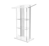 Clear Acrylic Plexiglass Podium Curved Brushed Stainless Steel Sides Pulpit Lectern 14307