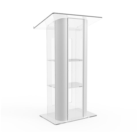 Clear Acrylic Plexiglass Podium Curved Brushed Stainless Steel Sides Pulpit Lectern 14307