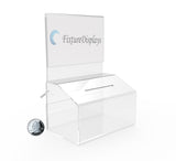 5"W x 7.3"H x 3.5" LOCKING FUNDRAISING CHARITY DONATION BOX WITH SIGN CLEAR ACRYLIC PIGGYBANK TIP 14705