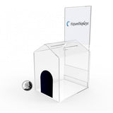 ACRYLIC "SMALL-HOUSE" SHAPED DONATION BOX 5" W x 10" H x 6" D WITH A Small Pad-Lock 14706G