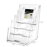 4 Tier Leaflet Holder Bi-fold 6" Literature Holder Clear Acrylic Wall Mountable 14914