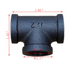 1/2" Tee Black Pipe Connector Rustic Industrial Vintage DIY Shelf Tube Parts
