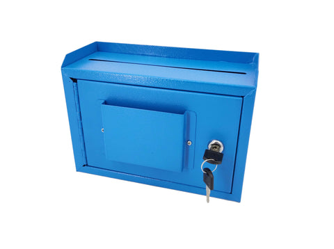 10 x 7.2 x 3",Multipurpose, Metal Donation Box,Cash and Mail Box,Suggestion Box 15211 blue
