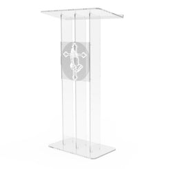 Clear Podium Plexiglass Lecturn Transparent Church Pulpit with Christian Church Cross Prayer Hand 15411+12152