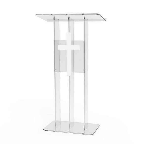 Clear Podium Plexiglass Lecturn Transparent Church Pulpit with Christian Church Cross Trinity Styl  15411+1803CROSS