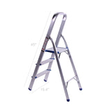 FixtureDisplays Folding 3-Step Ladder with Hand Grip and Aluminium Steps, 330-Pound Weight Capacity, Silver Finish 15601